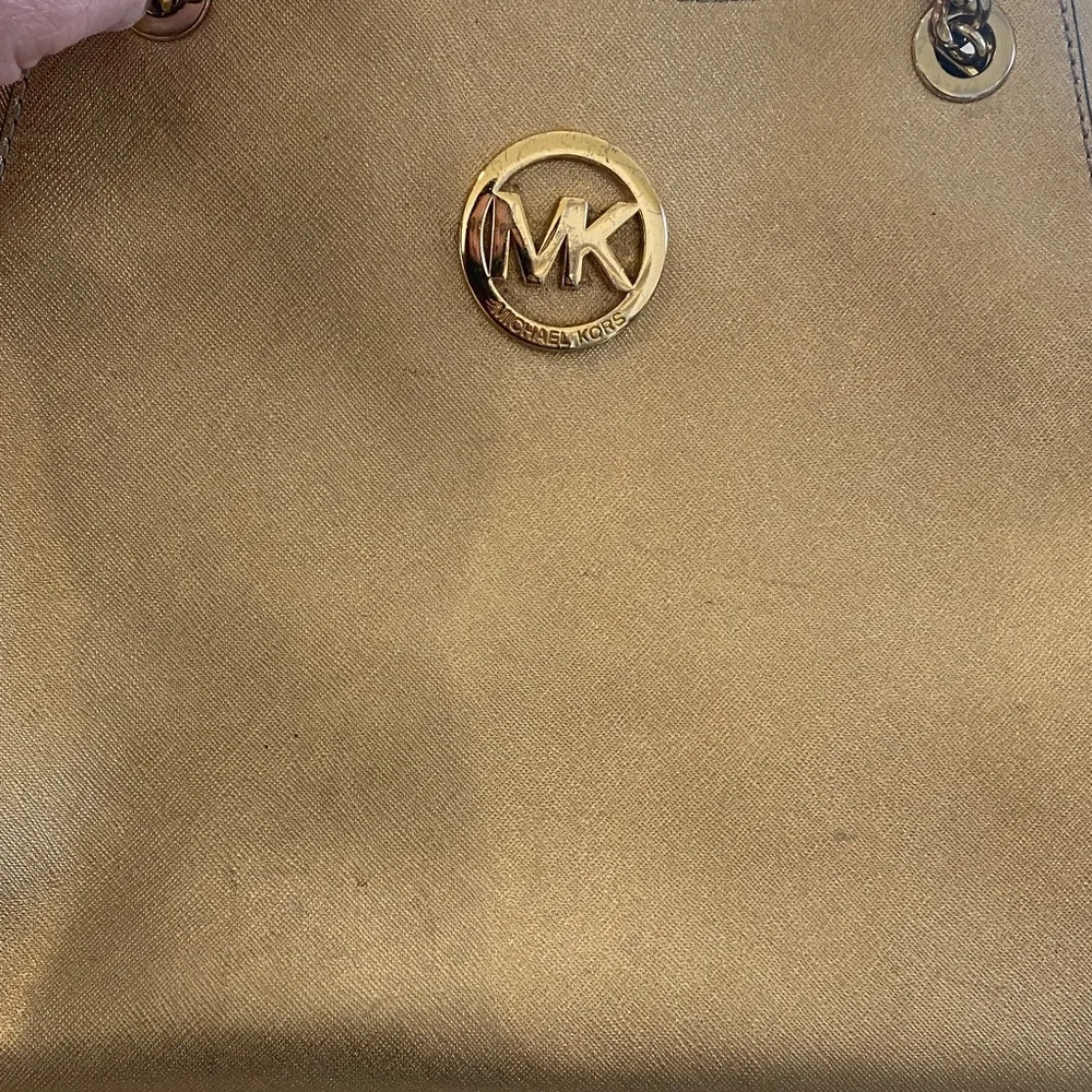 Michael Kors Metallic Gold Tote with Chain-Strap Accents - Picture 9 of 10